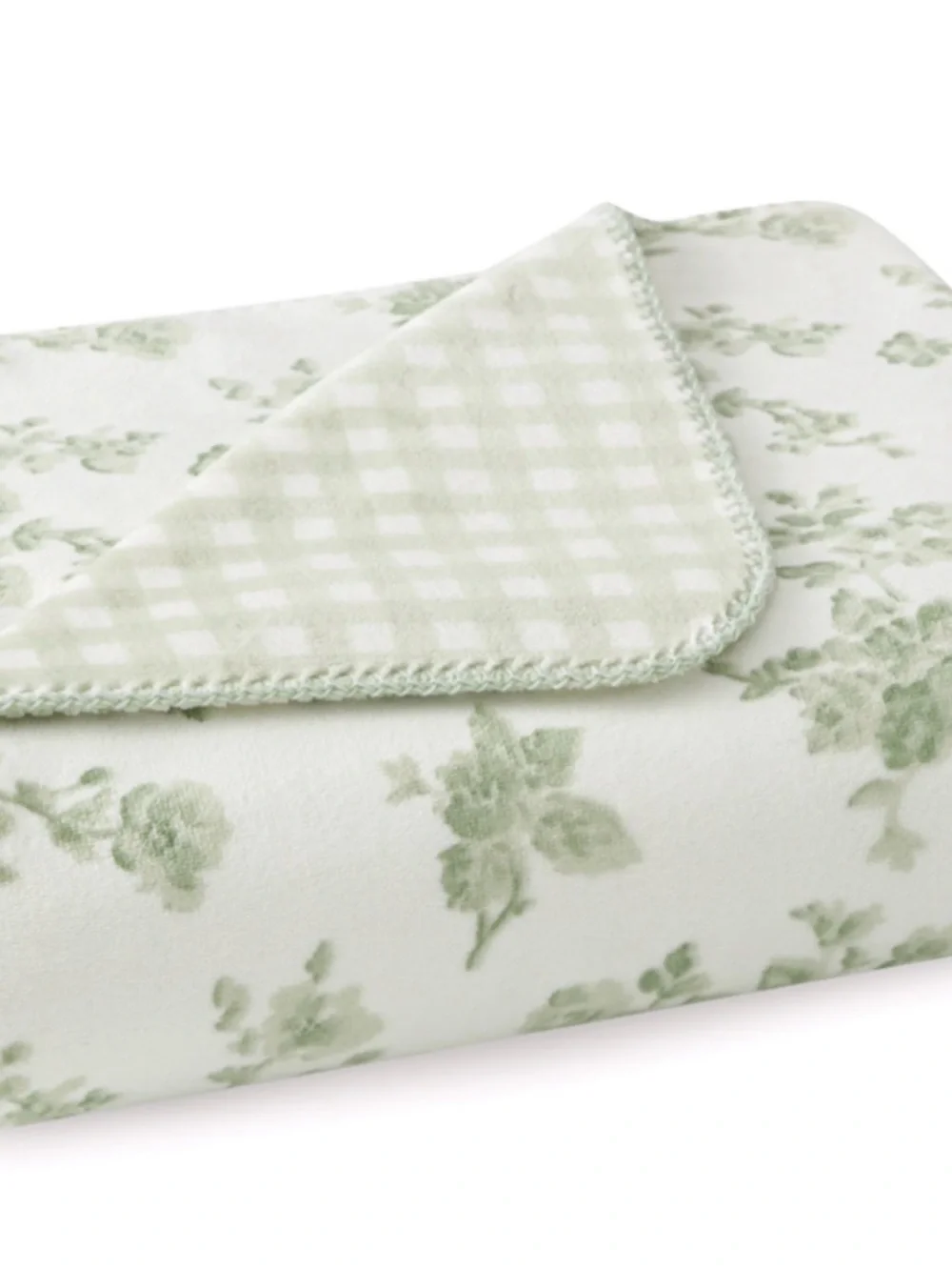 SAGE FLORAL GINGHAM Laura Ashley Reversible Throw Blanket ~ Cottage Shabby